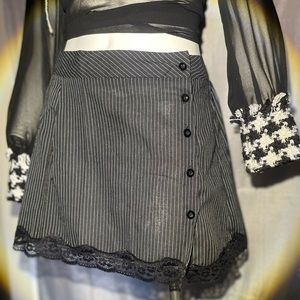 Black Stripe Lace Mini Skirt